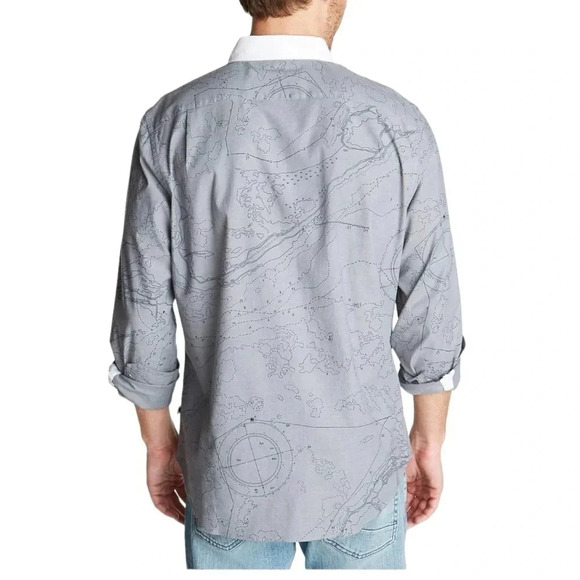 Nautica Mens Blue Sail Map Print Button Up Shirt Grey White Size: XL - Picture 2 of 11